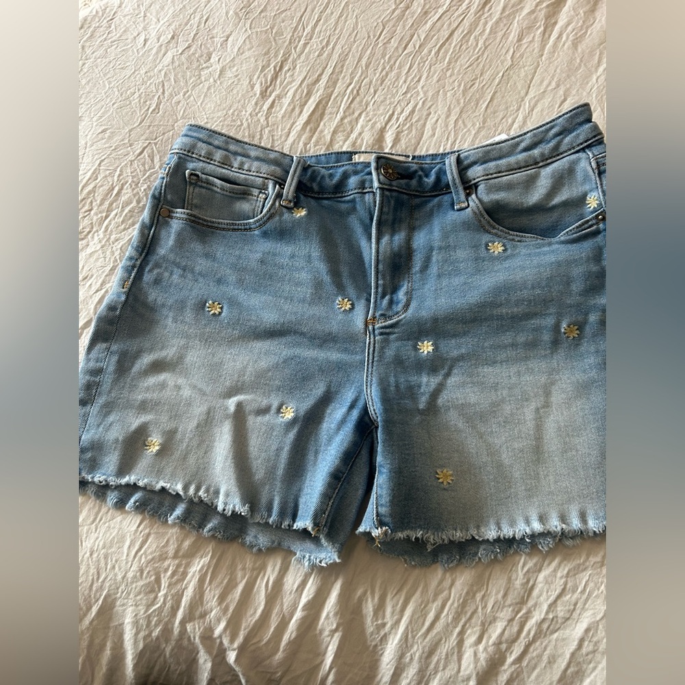 Driftwood Lulu Floral Embroidered Denim Shorts 28